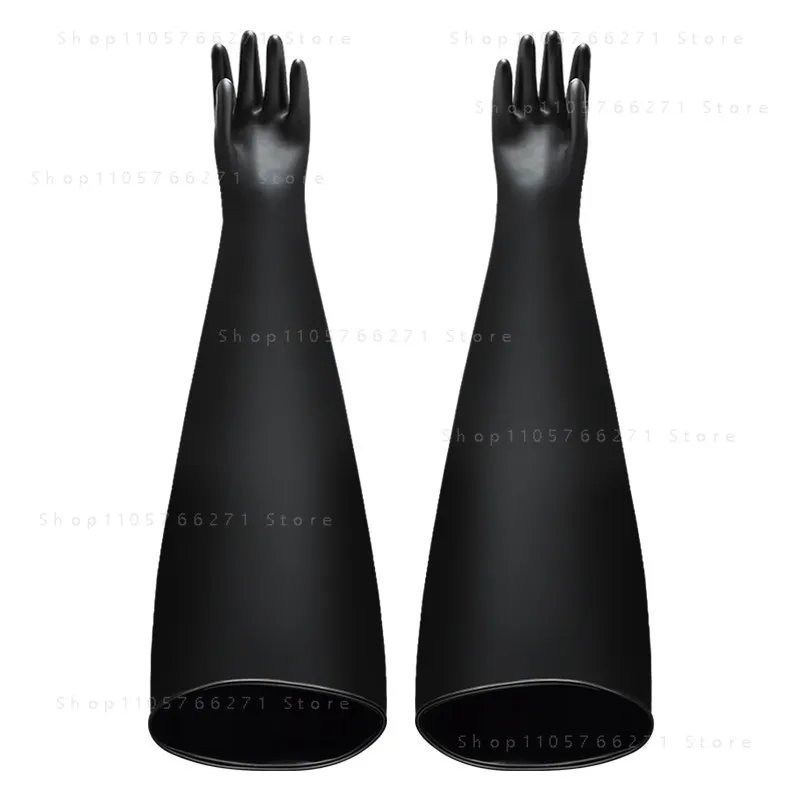 68CM Long Sandblasting Box Gloves, Black Rubber Wear-Resistant Non-Slip Thickened for Industrial Sandblasting Machine Work
