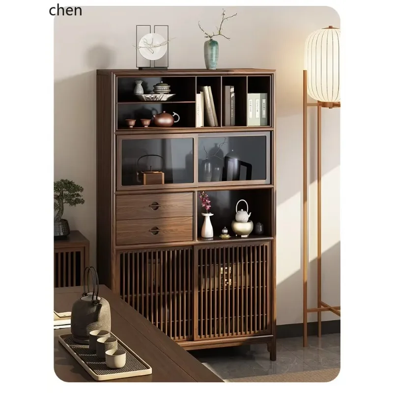 P1 New Chinese Ebony Tea Room Side Cabinet Duobao Pavilion Shelf Bogu Shelf Display Cabinet Storage Solid Wood