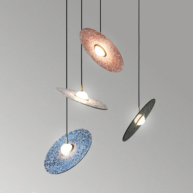 Nordic Modern Moon Chandelier Terrazzo Disc Lamp Creative Restaurant Bar Cement Chandelier Catering