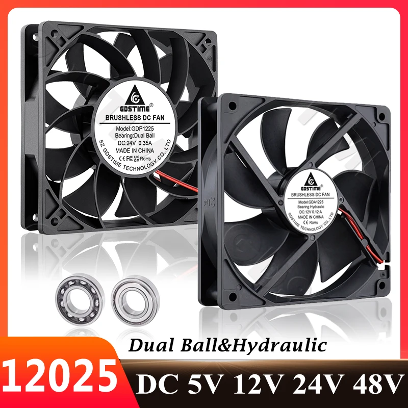 

Gdstime Вентилятор для ПК 120 мм Охлаждающий вентилятор 12025 24 В 12 В постоянного тока Бесщеточный осевой вентилятор USB Вентилятор для корпуса компьютера Двойной шарик 48 В 5 В Кулер для процессора PWM FG