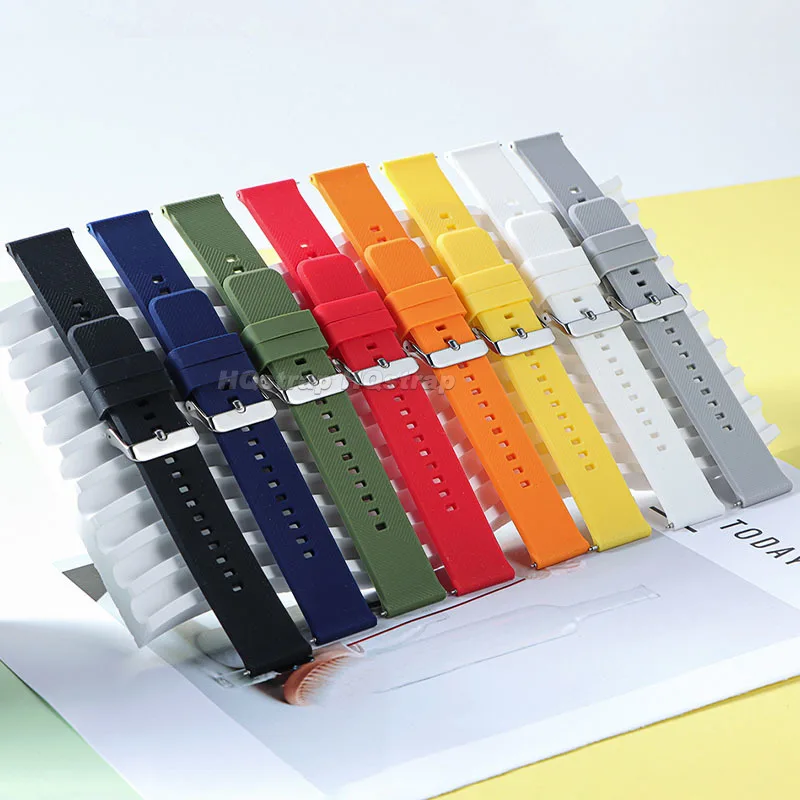 18mm 19mm 20mm 21mm 22mm Silicone Watch Band Rubber Waterproof Strap Quick Release Replacement Bracelet Sport Soft Wristband