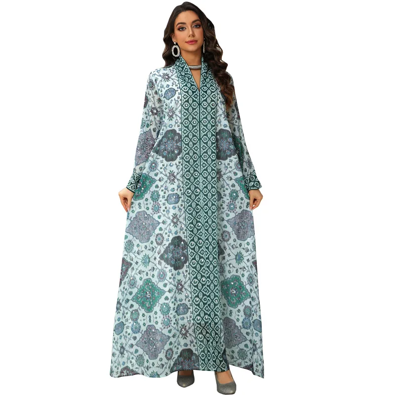 

Ramadan Saudi Arabia Islamic Morocco Middle East Dubai Robe Luxury Fashion Muslim Women's Chiffon Printed Hooded Dress
