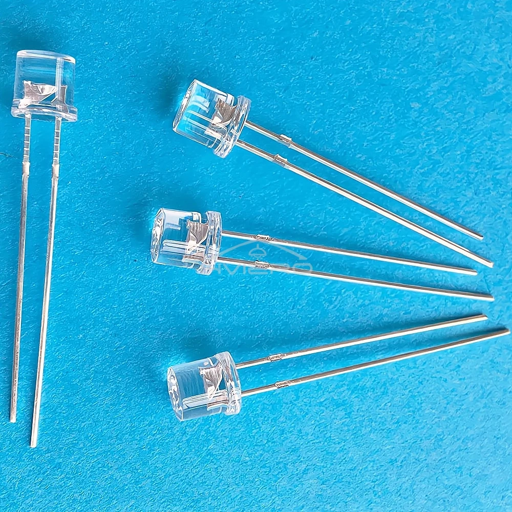 Dioda kątowa 100X Min F5 5mm płaski wierzchołek biały czerwony różowy żółty niebieski szeroki wodny przezroczysty LED koralik ultra jasna żarówka lampa emitująca światło — zdjęcie 4