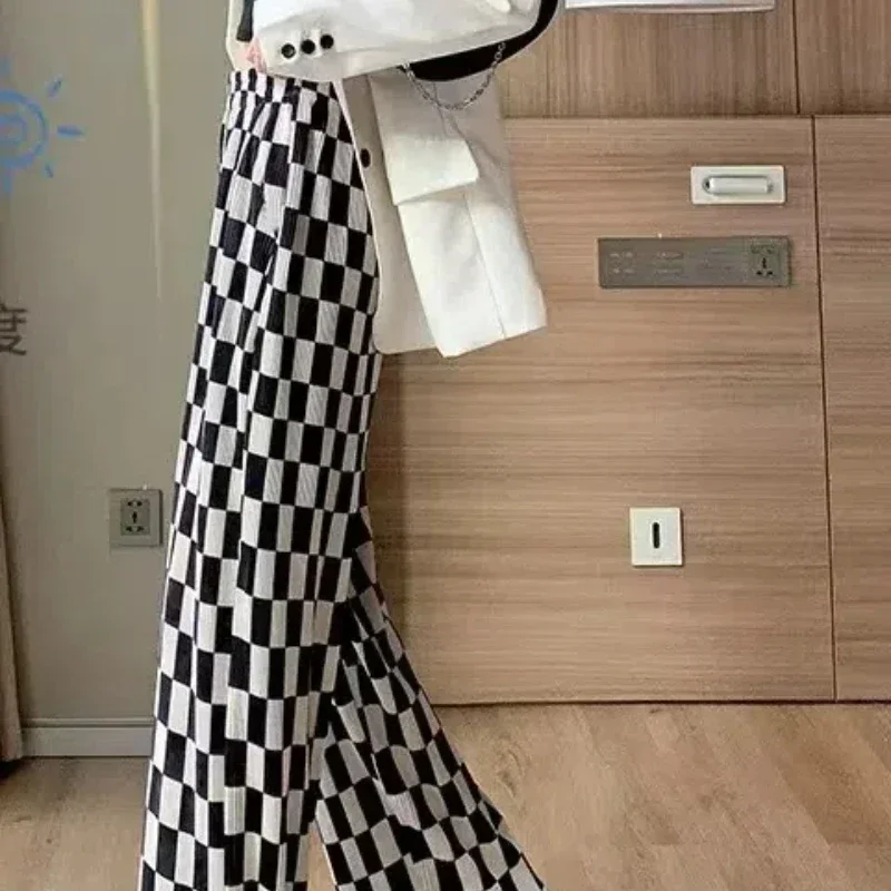 2024 الصيف المرأة الجديدة تقسم مطاطا عالية الخصر المطبوعة منقوشة طيات موضة فضفاضة الحد الأدنى تنوعا سراويل تقليدية #3