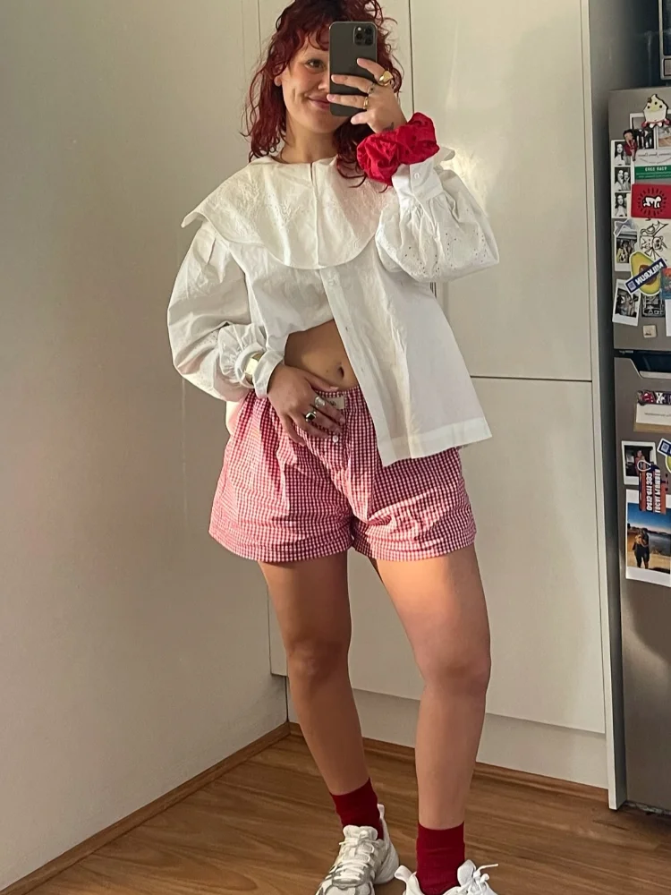 Damesmode Wit Borduren Pop Kraag Shirts Casual Single Breasted Lange Mouw Blouse Lente Vrouwelijke Woon-werkverkeer Streetwear