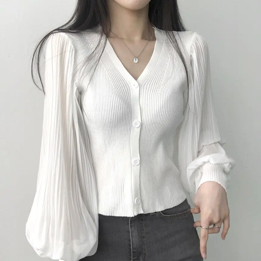 V Neck Solid Button Pleated Patchwork Temperament Tops Spring Autumn Long Sleeve Elegant T Shirts Fashion Korean Women Clothing 14 S8e6e15d5459b4b68baefb22ee35b58769