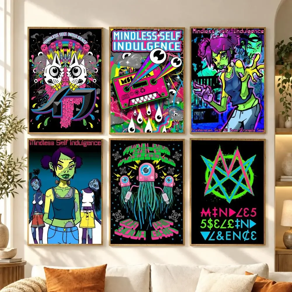 M-Mindless S-Self I-Indulgence Poster Stickers Painting Self-Adhesive Wall Art Decals for Bedroom Living Room Home Decor Gift