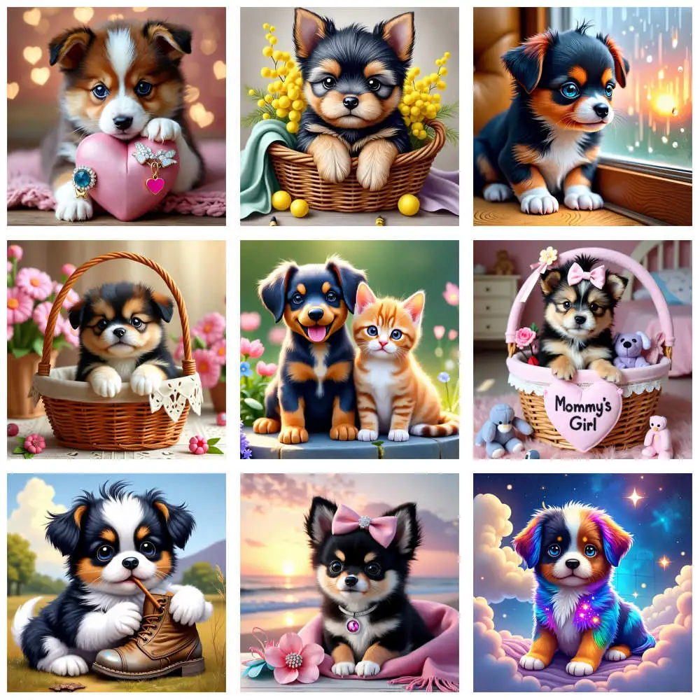 5D DIY Diamond Painting Cute Puppy Heart Full Round Diamond Embroidery Kits Picture of Rhinestone Animal Art Decor