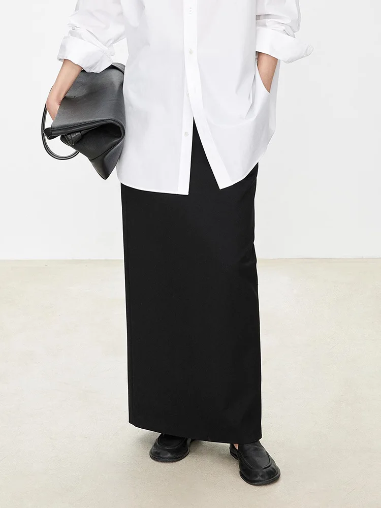 Maxdutti French Minimalist Imported Quality Spun Australian Wool Sexy Split Straight Leg Skirt Party Woman Clothes Black Skirts
