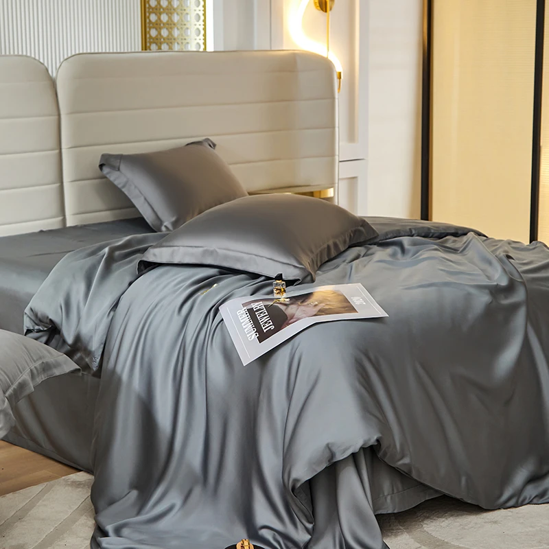 

Soft Silky Skin Friendl Sleeping Naked Lyocell Bedding Set Single Double Queen King Family Duvet Cover Set Bed Sheet Pillowcases