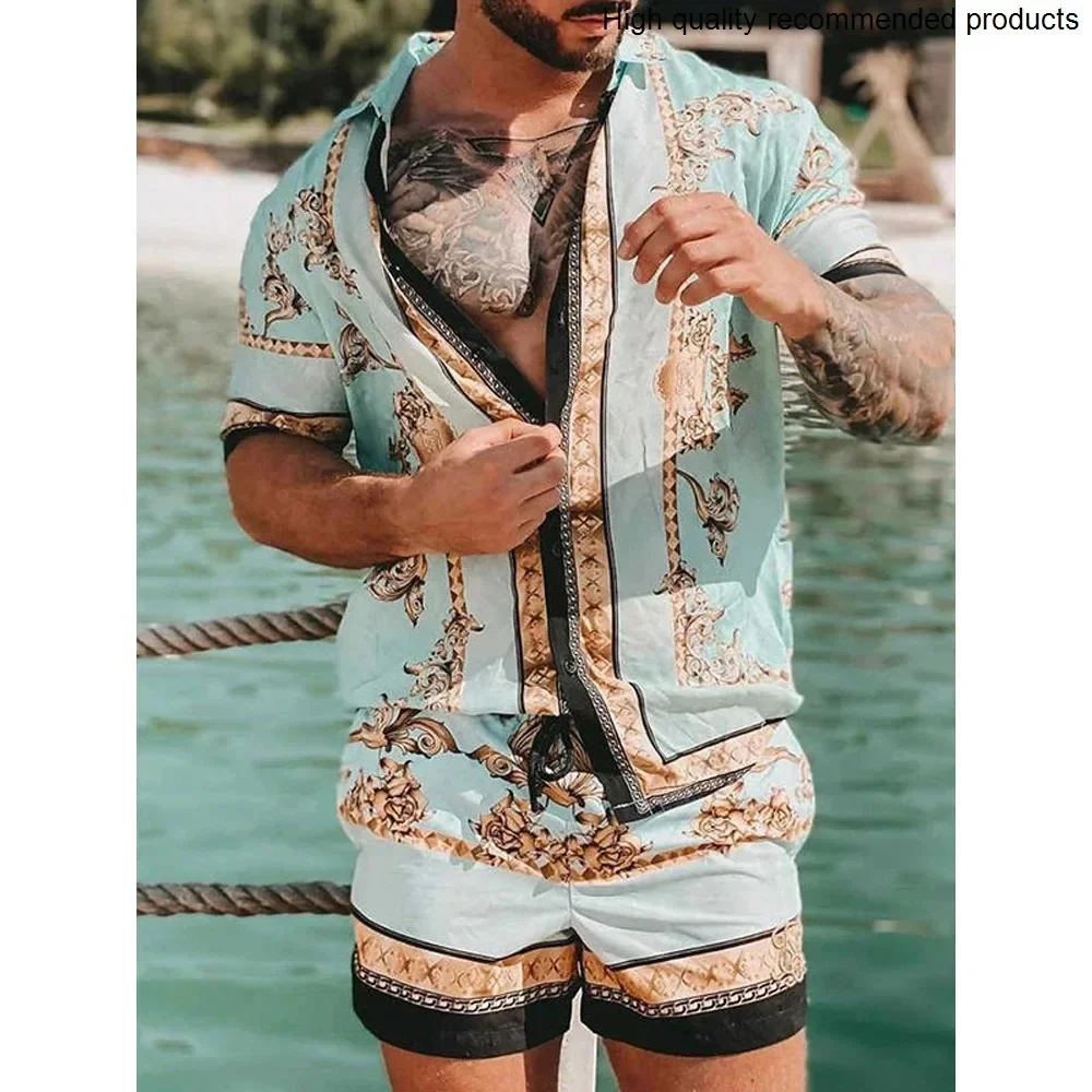 Strand Shirts Set Mannen 2025 Zomer Korte Mouw Vakantiekleding Bloemen Bedrukte T-shirts Shorts 2 Stuks Pak Casual Shirt Gothic sets