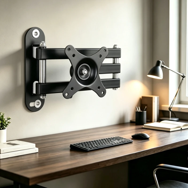 Extendable Monitor Wall Mount for 10 to 27 Inch Screens, 360° Rotation plus Side Swing Adjustment for LCD TV Display Setup