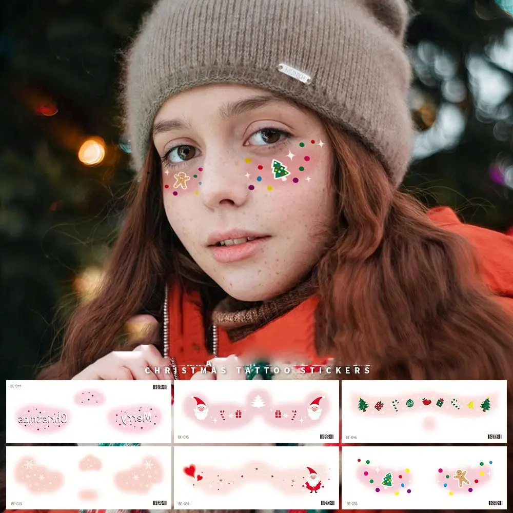 Pegatinas navideñas para la cara, tatuaje facial, calcomanía de maquillaje de ojos resistente al agua, parche facial bonito, tatuaje temporal, pegatina de belleza