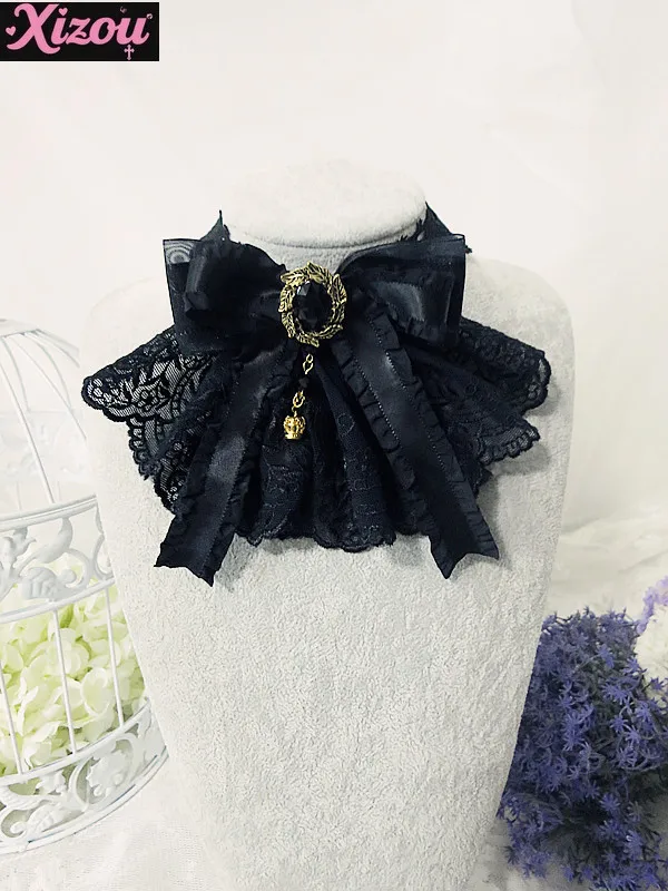 

Оригинальный кружевной бант в стиле Лолиты со стразами, готический суд, элегантное великолепное ожерелье с бантом в стиле Лолиты, аксессуары на шею для женщин