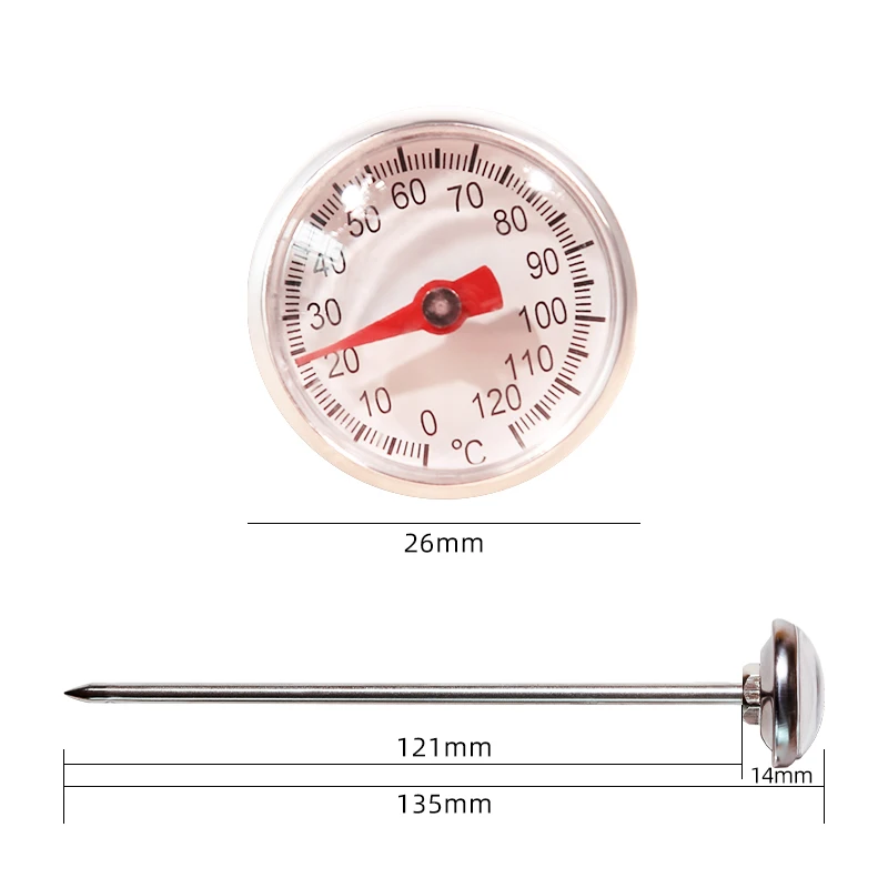 Coffee Thermometer 0 to100℃ Dial Thermometer for Coffee Pot Milk Frothing Jug Professional Cafe Temperature Measuring Tool