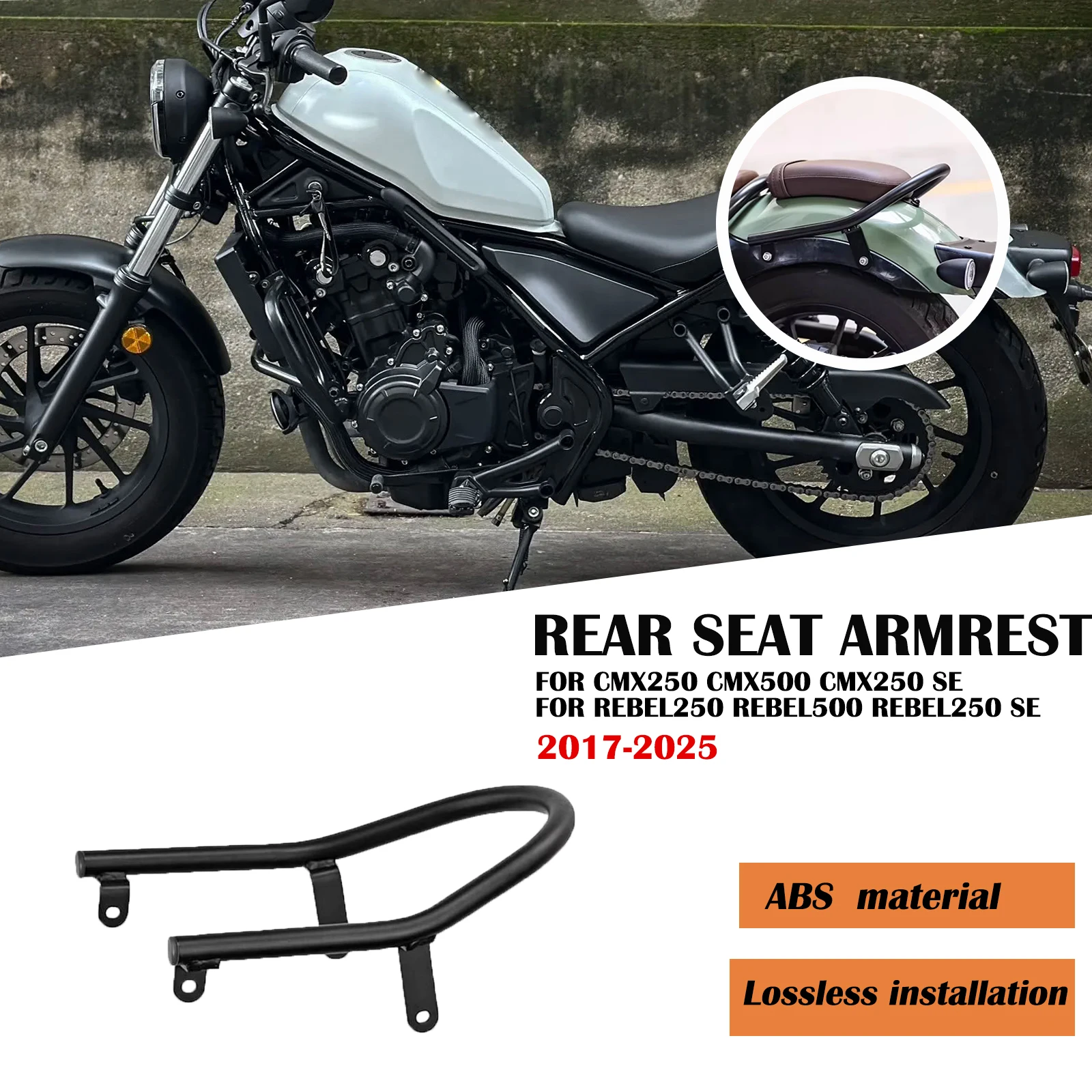 For Honda CMX250 CMX500 Rebel 250 500 250SE 500SE 2017-2025 Rear Passenger Seat Grab Bar Handle Rear Pillion Grab Rail