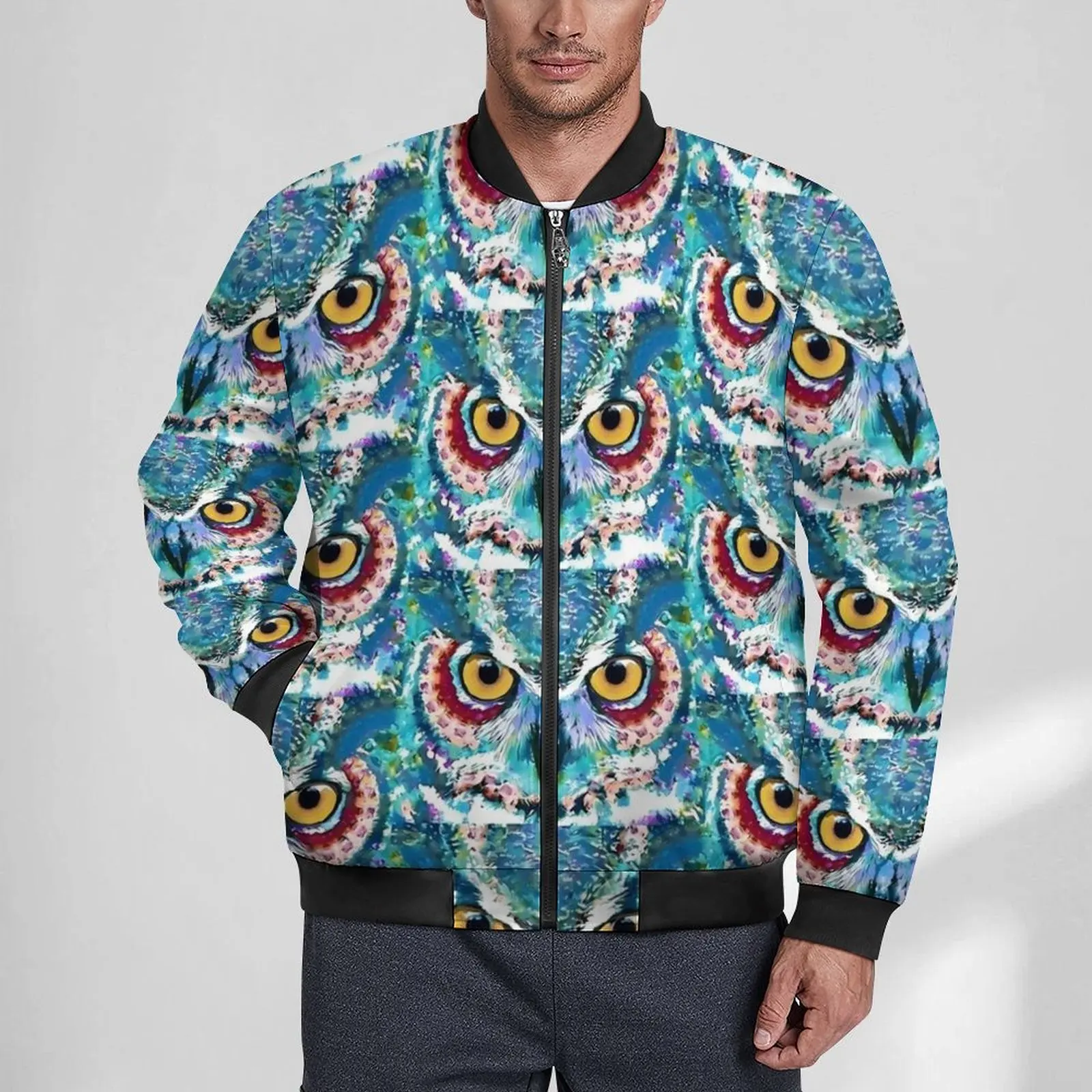 Colorful Bold Owl Art Jackets Birds Print Hooded Winter Coats Mens Streetwear Casual Jacket Outdoor Oversized Windbreakers