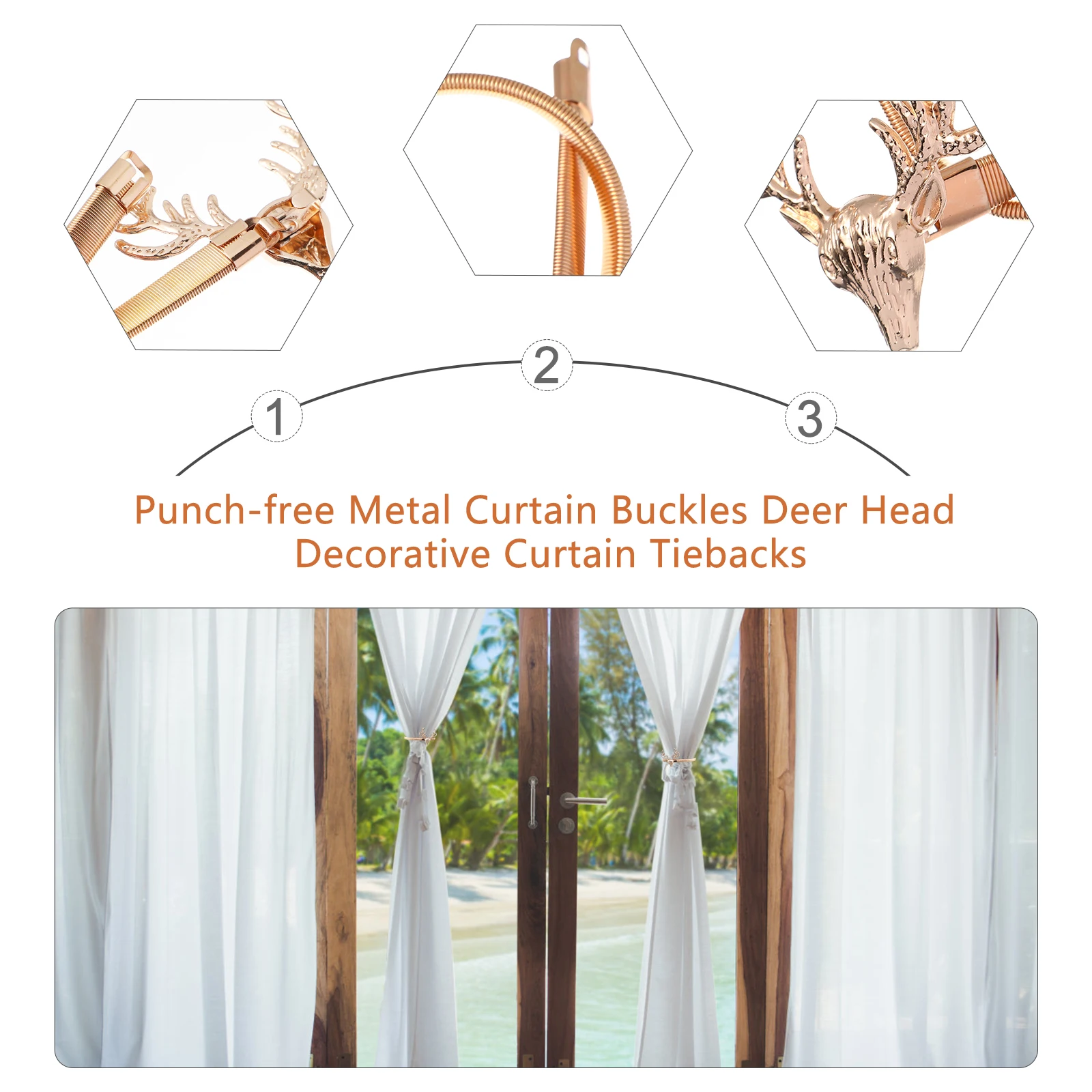

1Pair Deer Head Curtain Tiebacks Metal Punch-Free Buckle Elastic Holder for Home Curtains Decoration Curtain Holder Clip