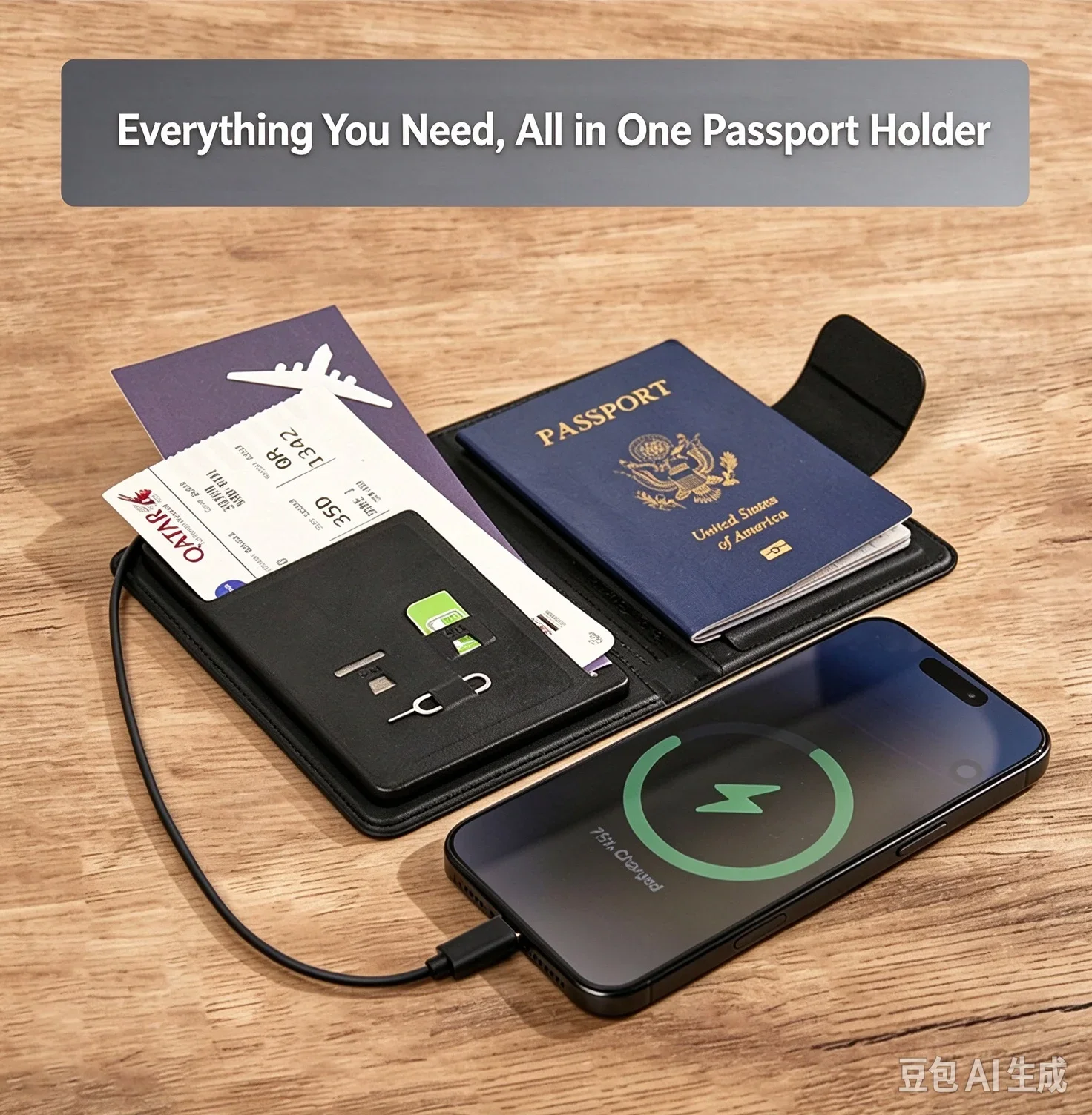 For Apple Find My Multifunctional Charging & Location Tracker Passport Holder,RFID Blocking Travel Document Organizer For Travel