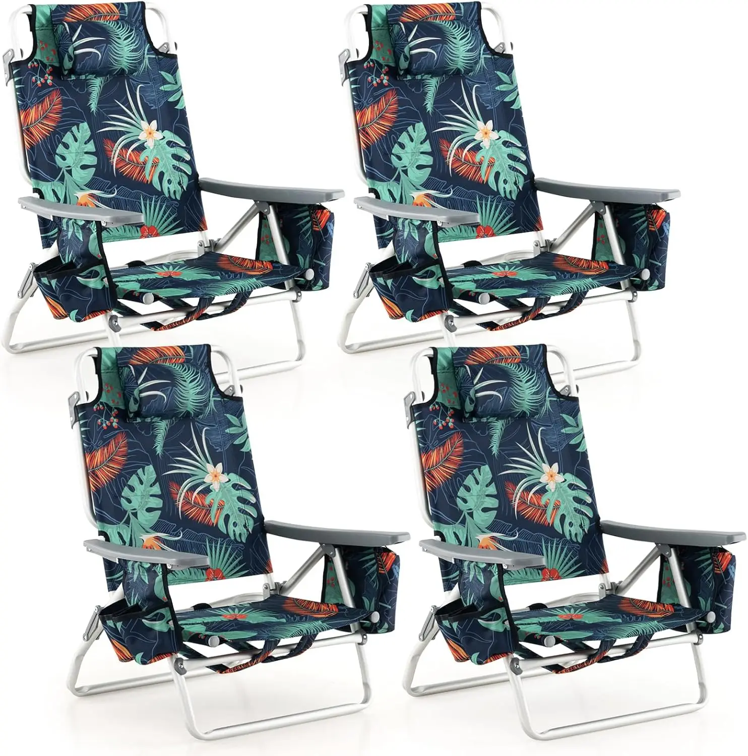 

Пляжные стулья, комплект из 4 стульев для кемпинга с рюкзаком и подлокотником, сумка-холодильник, подстаканник и вешалка для полотенец, гостиная для загара с ремнем для загара, складная