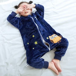 Soft Warm Baby Pajamas One Pieced Set Newborn Pijamas Bodysuits Winter Navy Blue Owl Baby Pjs Toddler Boy Pyjamas Girls Onesies