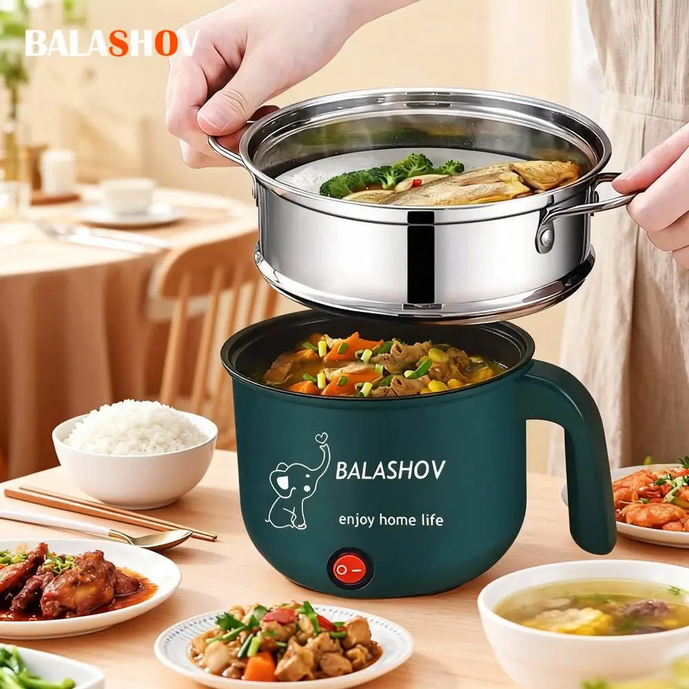Mini cocina eléctrica antiadherente para 1-2 personas, olla caliente de doble capa, olla eléctrica de vapor multifunción para el hogar, enchufe europeo
