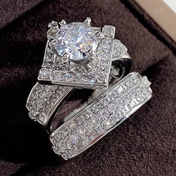 Huitan Trend Sets Rings Jewelry for Women Full Paved Brilliant CZ Stone Fashion Finger Accessories Engagement Bands Accessories