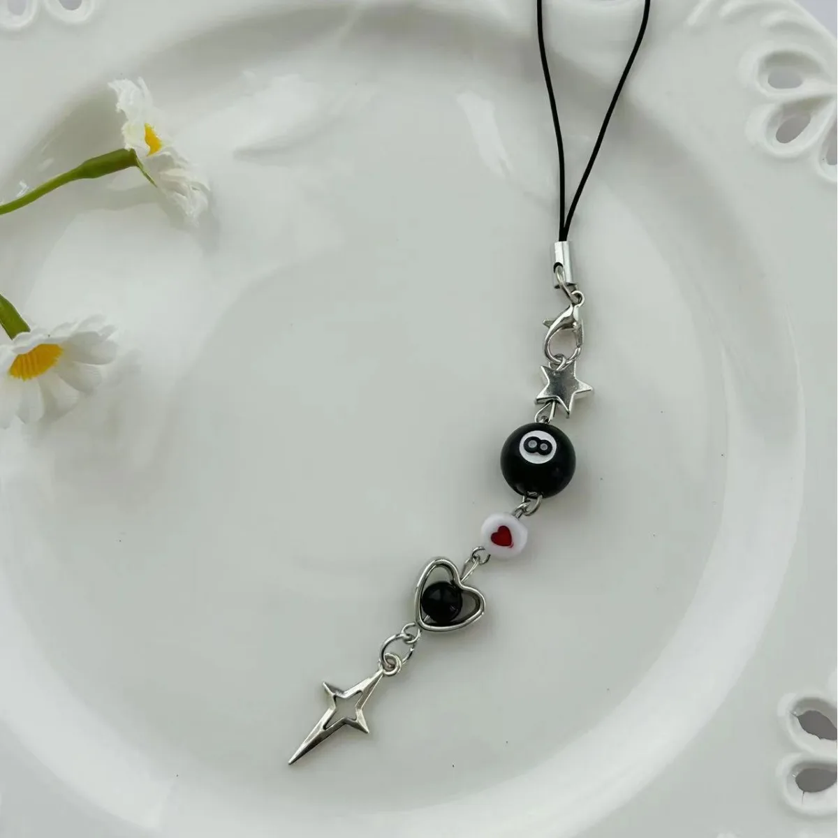 New Arrival 1 Piece Sweet Cool y2k Style Cute Love Heart Beaded Phone Charms for iPhone Smartphone Strap Keychains Lanyard