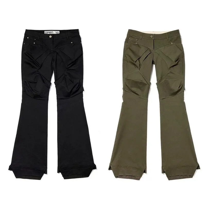 

Low Waist Flared Workwear Pants Spring Slimming Pleated Floor-Length Casual Trousers Open YY Women's Fashion Ladies' Pants