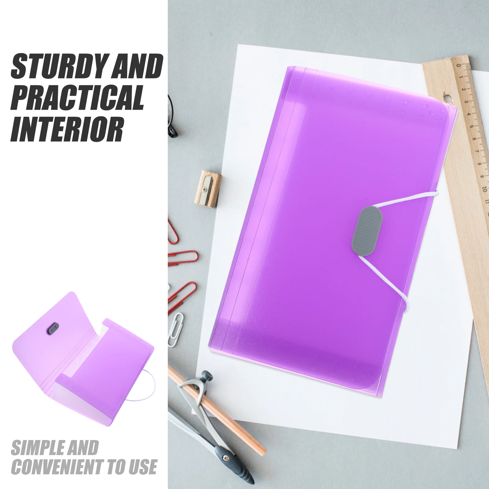 Expandable File Folder Bill Receipt Accordion Organizer Document Purple Desktop Portable Office