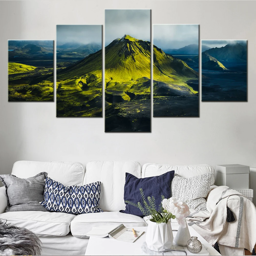 

5 Pieces Canvas Wall Arts Landscape Poster Painting Nature Maelifell Volcano Wallpaper Home Decor Poster And Picture Print Mural