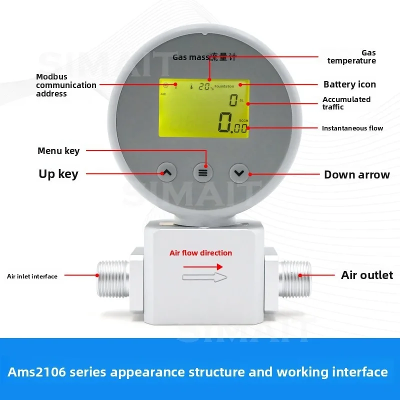 Digital Micro Gas Mass Flowmeter, Compressed Air Nitrogen Oxygen 485 Remote Flow Meter AMS2106