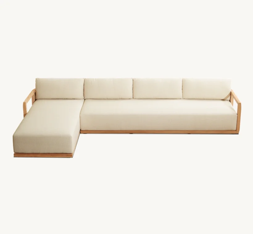 2026 New Fashion Design Outdoor Patio Furniture Teak Sofa Rattan Garden Left-Arm Chaise Sectinal Furniture