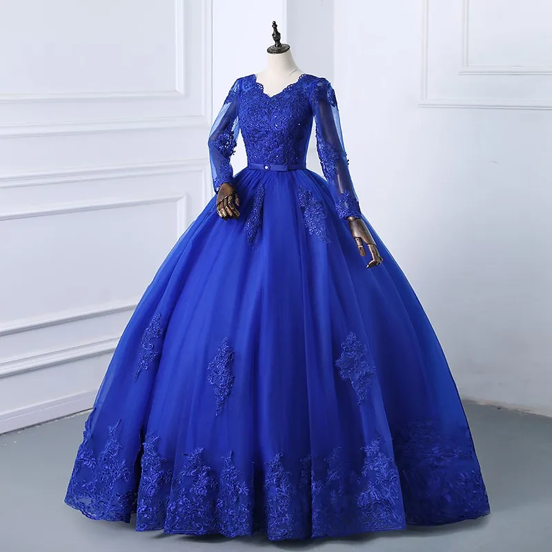 2024 abiti Quinceanera manica lunga elegante cintura abito da ballo in pizzo abito da ballo di lusso Plus Size abiti 15 per ragazza