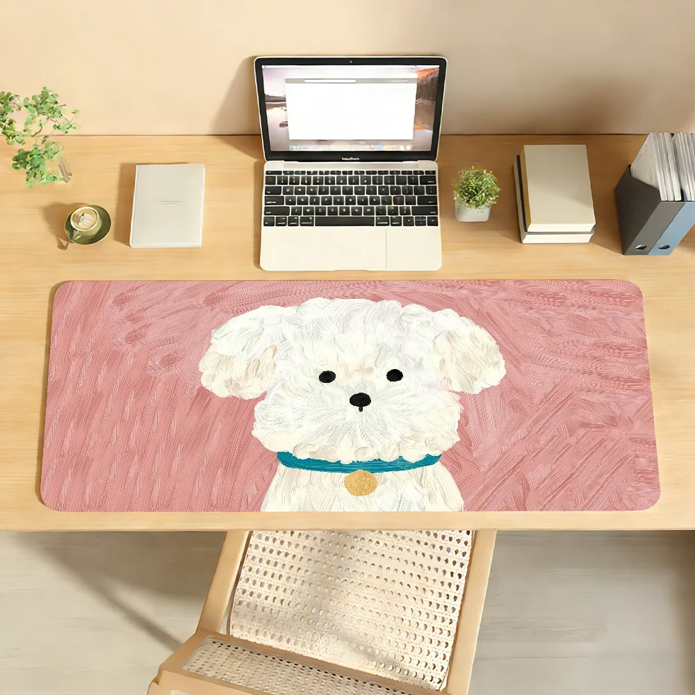 Cute Sherry Small Puppy Dog MousePad Non-slip Locking Edge DeskMat PC Laptop Accessories Rubber Office Keyboard Game 350x900x3mm