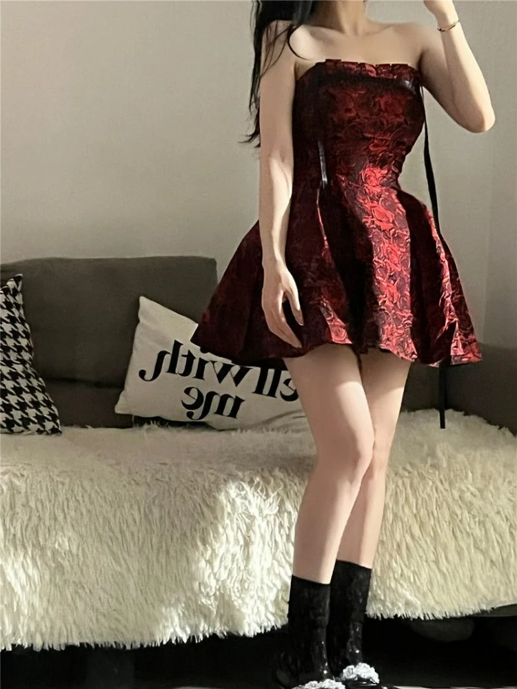 Elegant Summer Dress for Petite Women with Embossed Sculpted Waist and Flared Skirt High-End Fashion Chic Pure Desire Look 2025