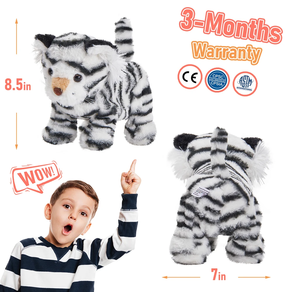 Muñeco de peluche de tigre eléctrico para niñas y niños, juguetes de animales de peluche suaves cantantes, almohadas lindas, dinosaurio, oveja, regalo de cumpleaños