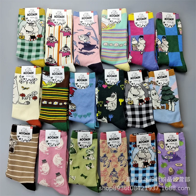 Moomin Asian American New Japanese Cotton Women's Socks Cartoon Anime Four Seasons Comfortable Socks Mid tube Trendy Socks Home