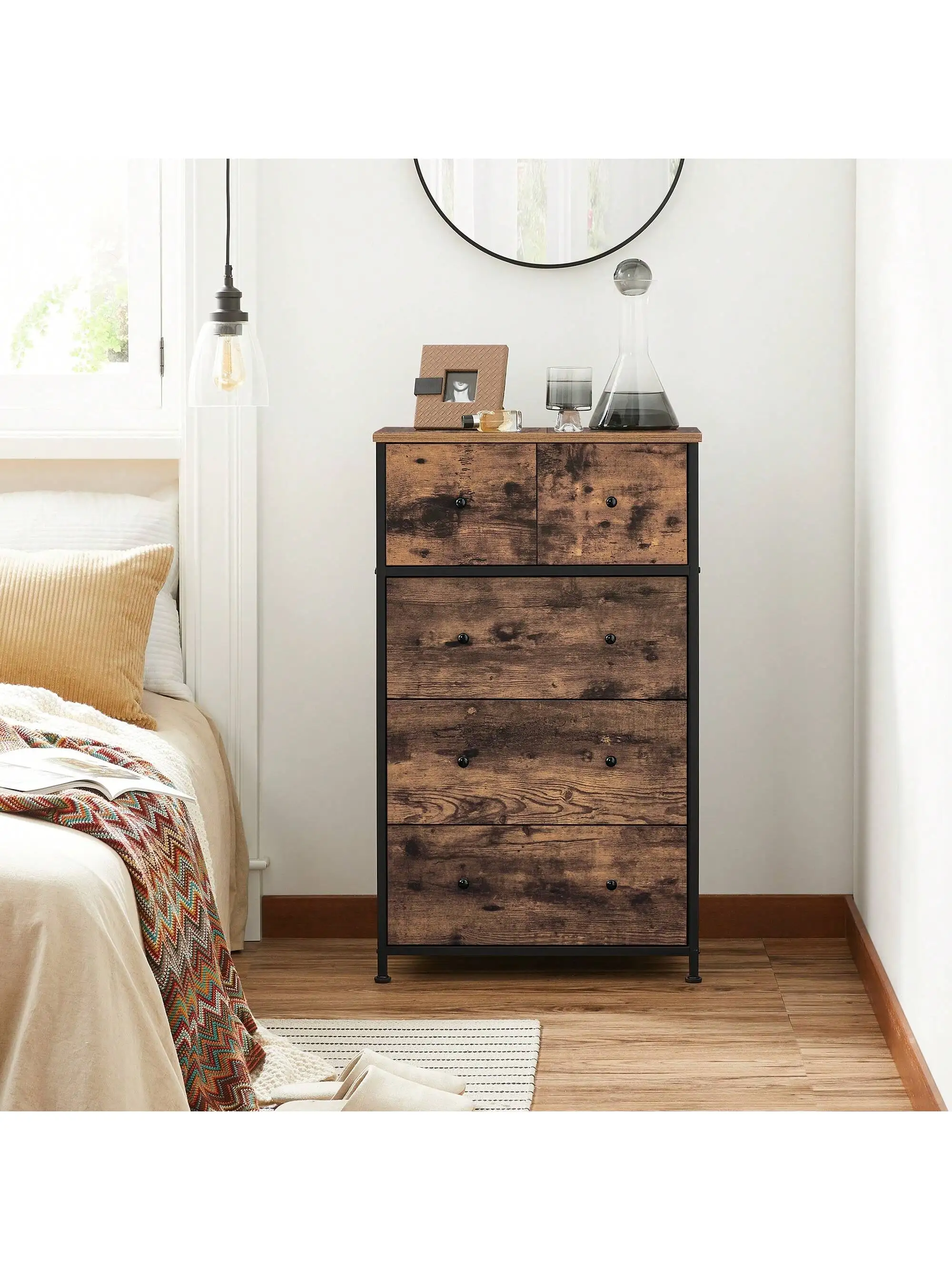 SONGMICS cassettiera: 5 cassetti in tessuto, truciolare, credenza, camera da letto/soggiorno/sala,