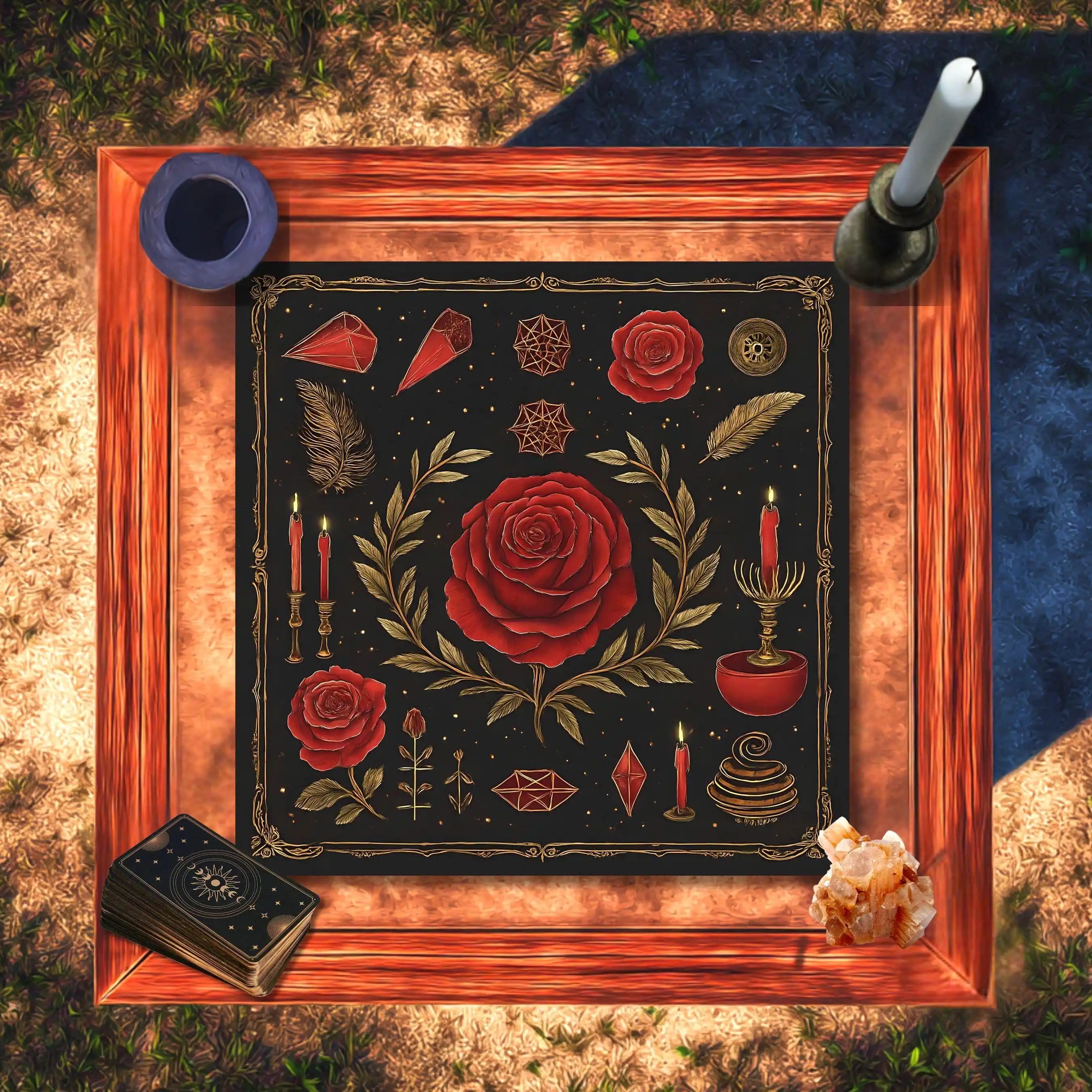 50/75/110/137cm Gothic Red Rose Crystal Tarot Tablecloth Dark Mysterious Wind Altar Cloth Wear Resistant Ritual Divination Cloth