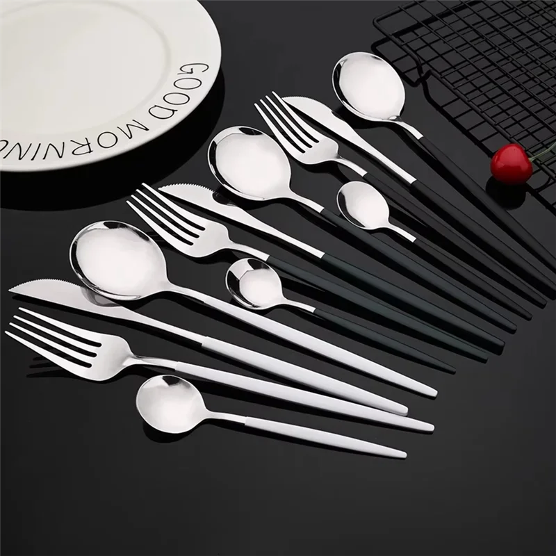 ABBP-Blue Silver Dinnerware Stainless Steel Cutlery Set 16Pcs Knife Tea Spoon Dinner Flatware Kitchen Silverware Tableware