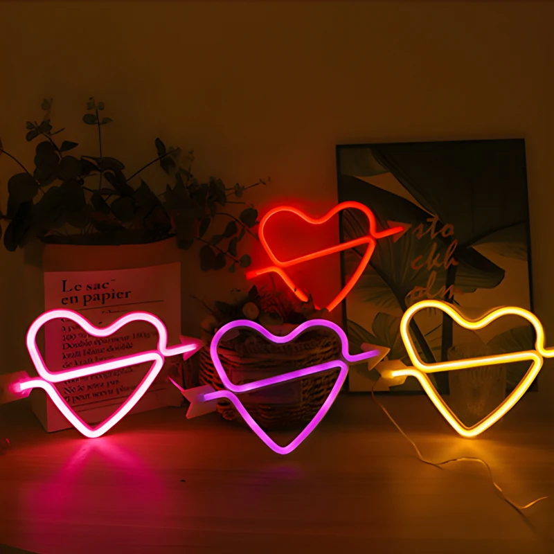 

Светодиодный неоновый свет с бантом Купидона, светодиодный неоновый ночник с сердечком для влюбленных, декор для спальни, гостиной, стены, Дня святого Валентина
