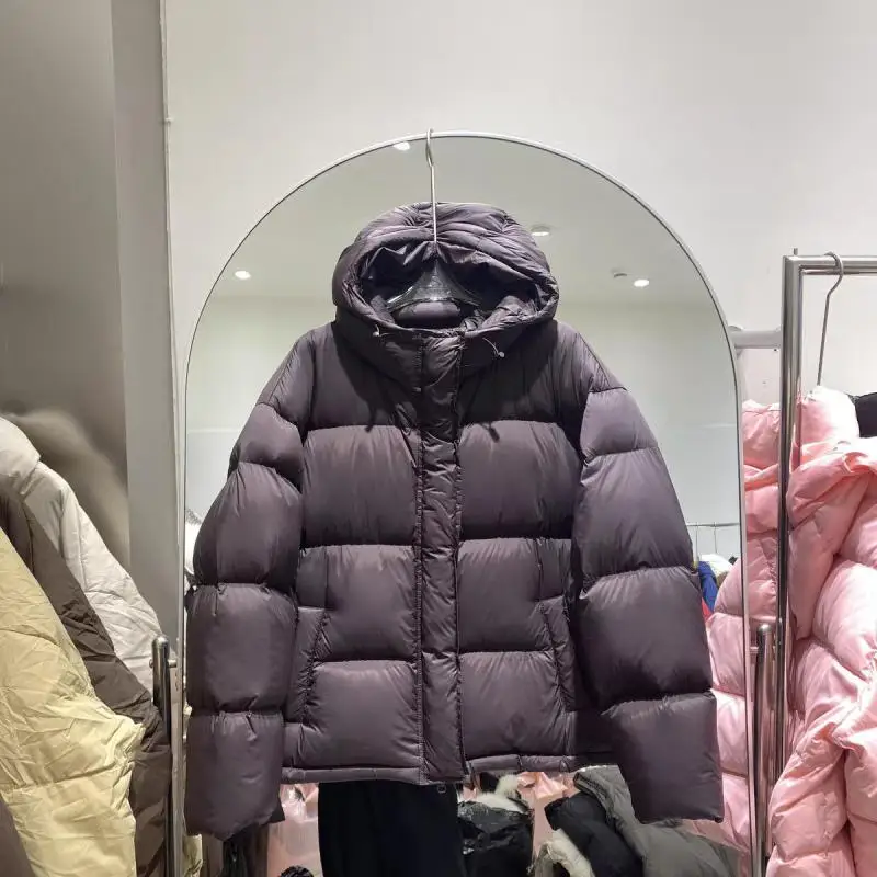 

Теплая белая пуховая куртка-пуховик для женщин, новая модная свободная модель с капюшоном, мягкая, объемная, для повседневной носки, укороченная.