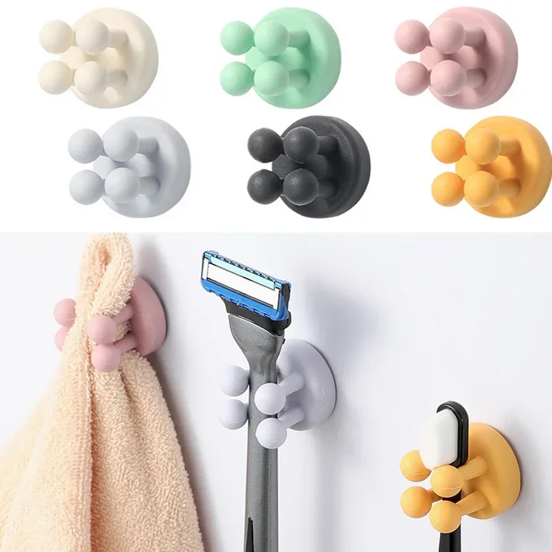 Crochet en silicone sans poinçon pour porte-rasoir, rangement mural, étagère de rasage, porte-brosse à dents, organisation