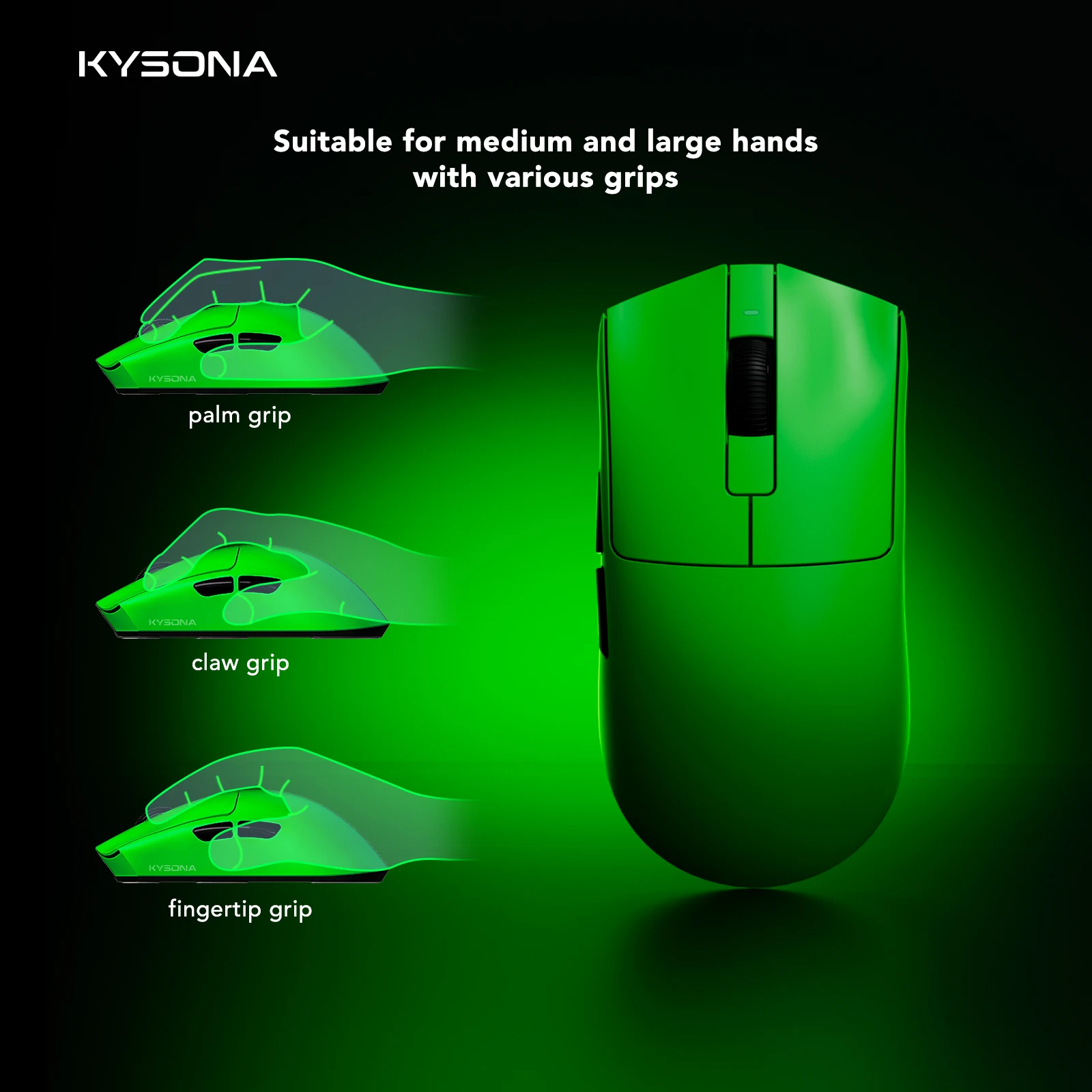 KYSONA Jupiter Wireless Gaming Mouse Bluetooth Mice PAW3395 Sensor 26000DPI 8khz Lightweight 49g For Big Hands PC Laptop Gamer