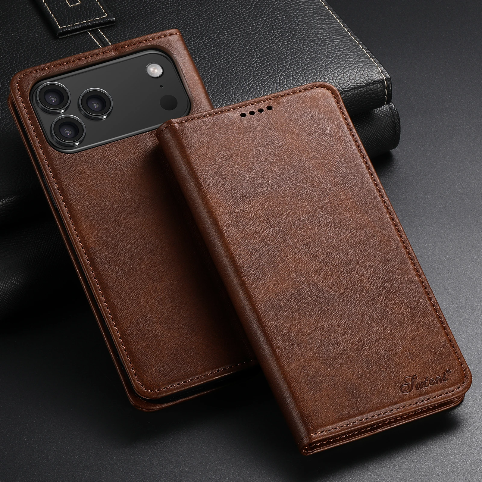 SUTENI Kunstleder-Kartenhalter-Standfunktion-Geldbörse Magnet-Flip-Cover Handyhülle für iPhone 18 Pro Max 17 16 Plus 15 Pro 14 13 12 – Detail 3