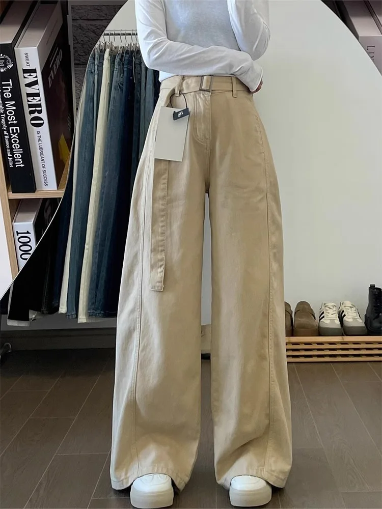 Hoge taille wijde pijpen jeans dames herfst nieuwe Sle Retro eenvoudige rechte vloerlengte broek groot formaat ontwerp casual jeans