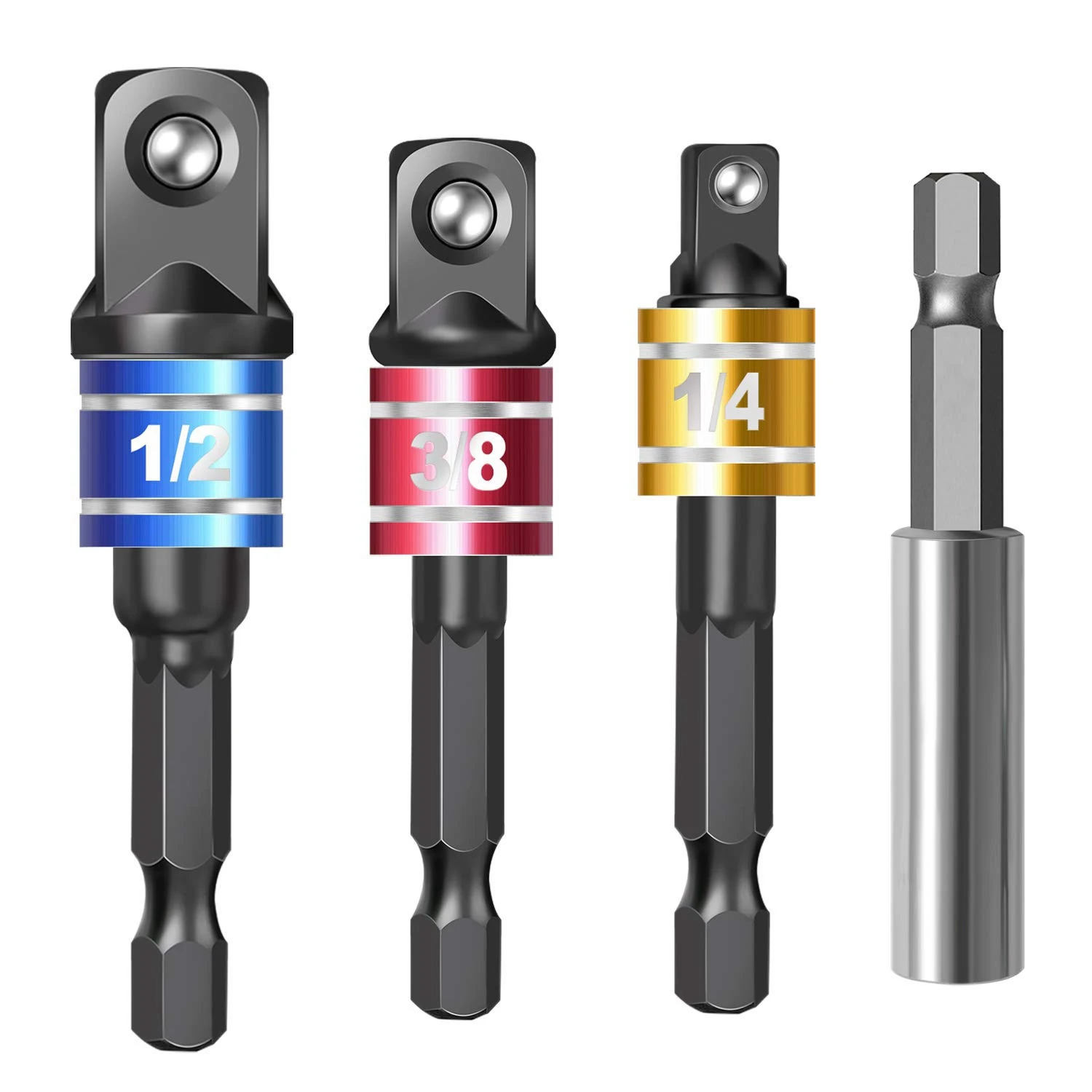 

ABNC-4 Pieces Impact Driver Socket Adapter Set with Magnetic Extension Bit Holder for 1/4 Inch Hex Shank to Square Socket Turn P
