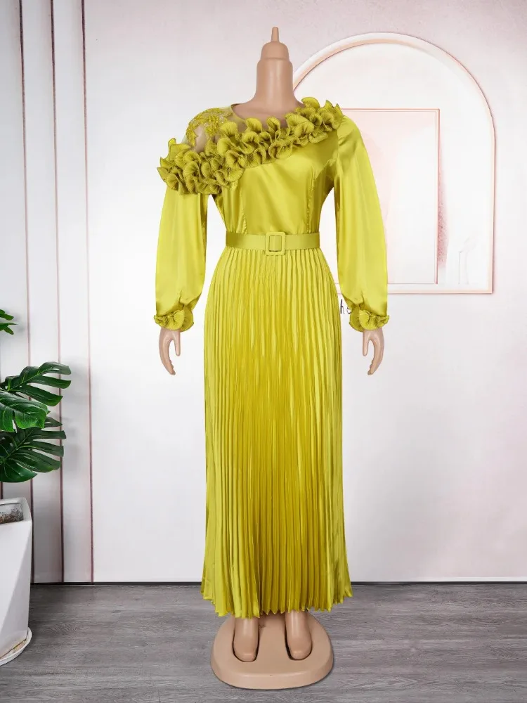 

Party Evening Dresses For Women Elegant Long Sleeve Pleated Dress 2025 Autumn Clothing Dubai African Dashiki Maxi Robes Kaftan