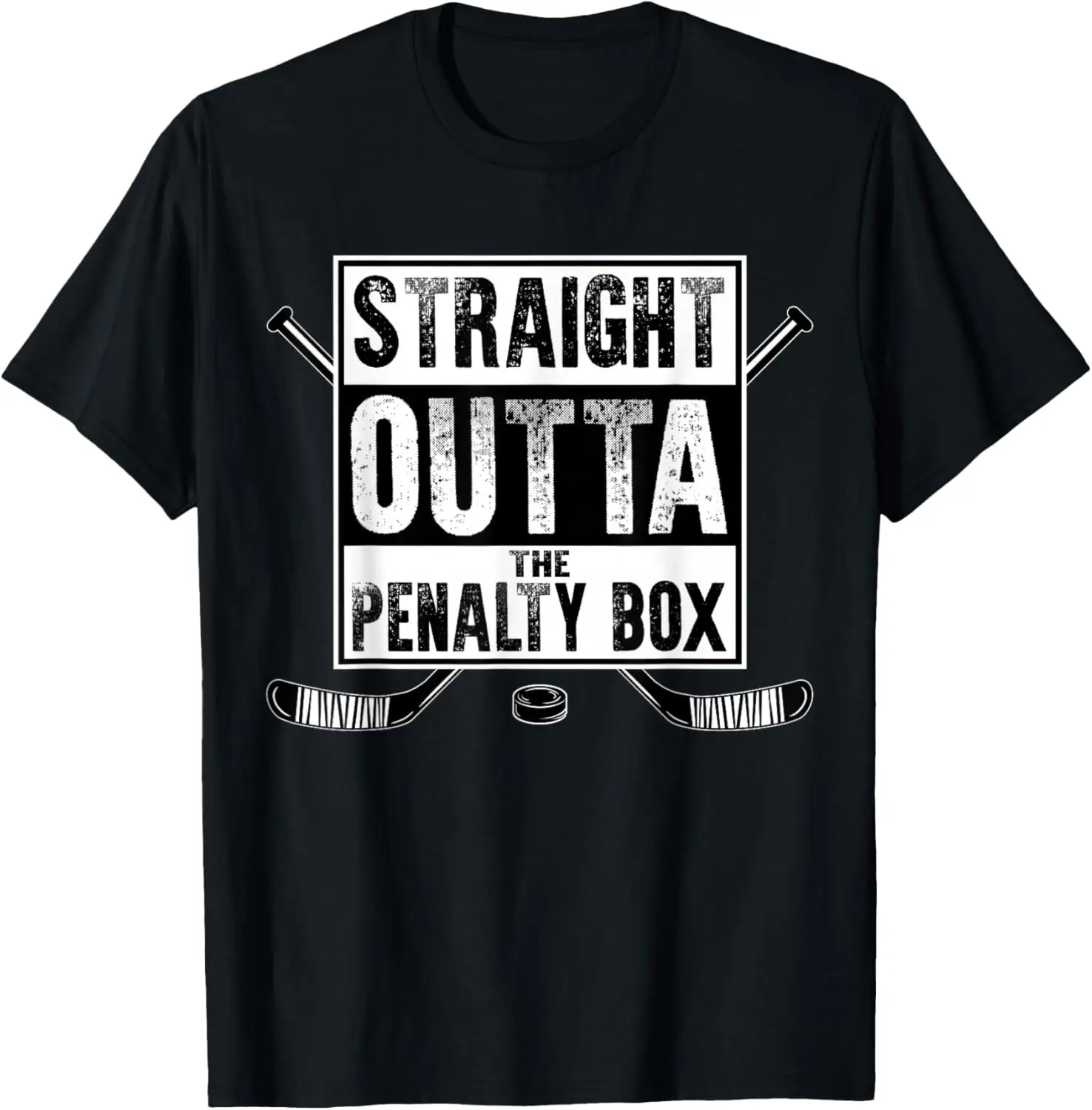 Ice Hockey Player Straight Outta The Penalty Box T-Shirt 100% Cotton Trendy Y2K Short-Sleeve Tee-Soft, Quick-Drying,